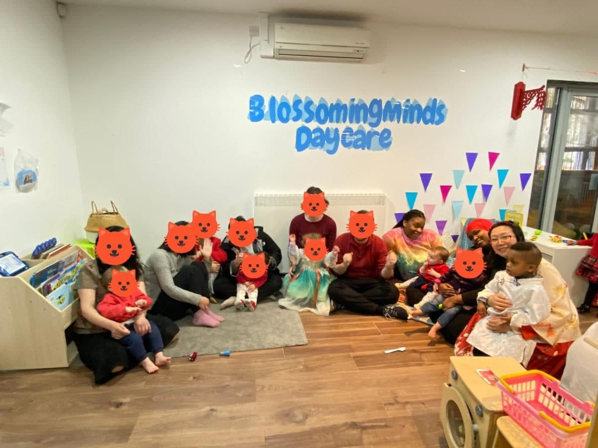 blossoming minds daycare children wearing fox masks indoors