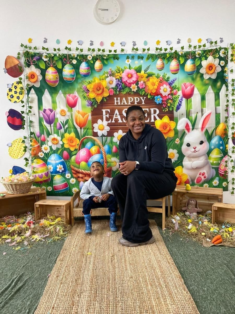 blossoming minds daycare practitioner and child easter celebration